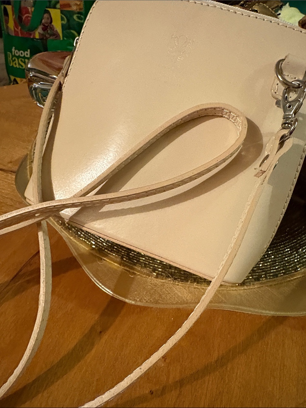 Minimal Cream Leather Crossbody with Slim Strap